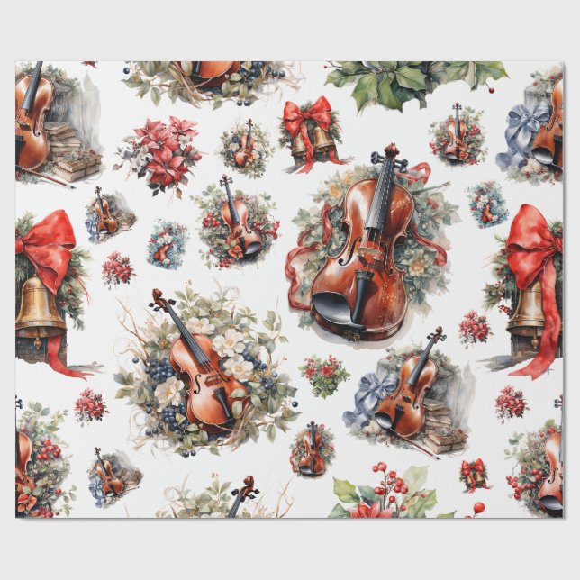Papel De Presente Natal com Violino Antigo (Aberto)