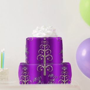 Papel De Presente Natal Contemporâneo Roxo e Prata