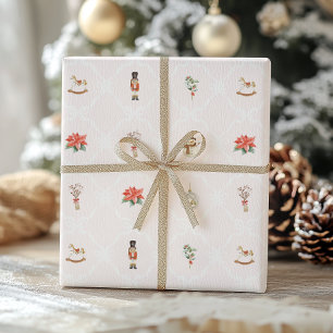 Papel De Presente Natal Coquete Rosa Bege