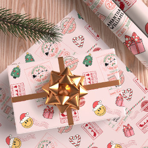 Papel De Presente Natal Cor-de-Rosa Fofo Personalizado Bebês Criança