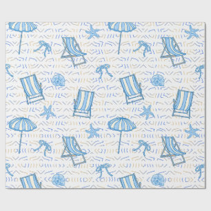 Papel De Presente Natal Costeiro Azul Aquarela Conchas