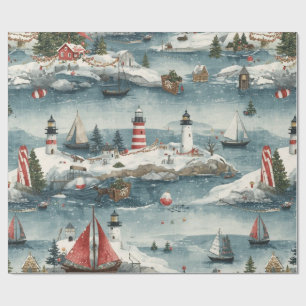 Papel De Presente Natal Costeiro Azul Aquarela Náutica