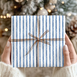 Papel De Presente Natal Costeiro em Listras Azuis e Brancas