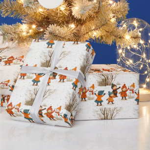 Papel De Presente Natal,Crianças Felizes de Férias na Neve