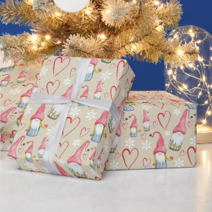 Papel De Presente Natal Cute Rosa Gnome Aquarela