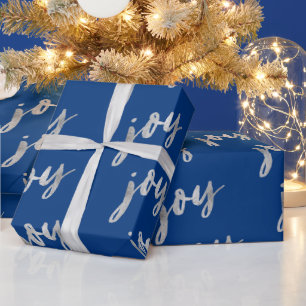 Papel De Presente Natal da alegria de prata azul elegante