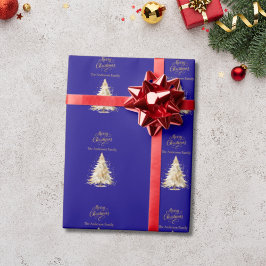Papel De Presente Natal da árvore de ouro azul