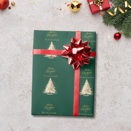 Papel De Presente Natal da árvore de ouro verde