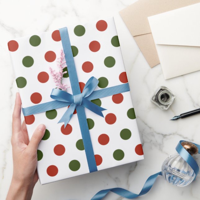 Papel De Presente Natal da Bolinhas Geométrica Verde e Vermelha (Presentear)