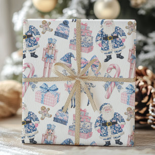 Papel De Presente Natal da China Azul e Rosa
