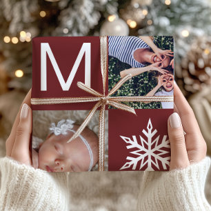 Papel De Presente Natal da Colagem de Fotos do Floco de Neve da Burg