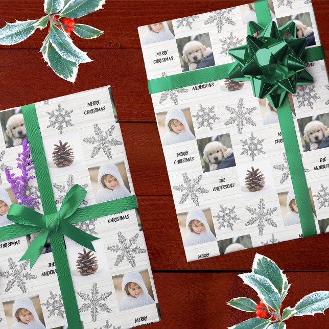 Papel De Presente Natal da Colagem de Fotos Silver Snowflake 3 (Criador carregado)