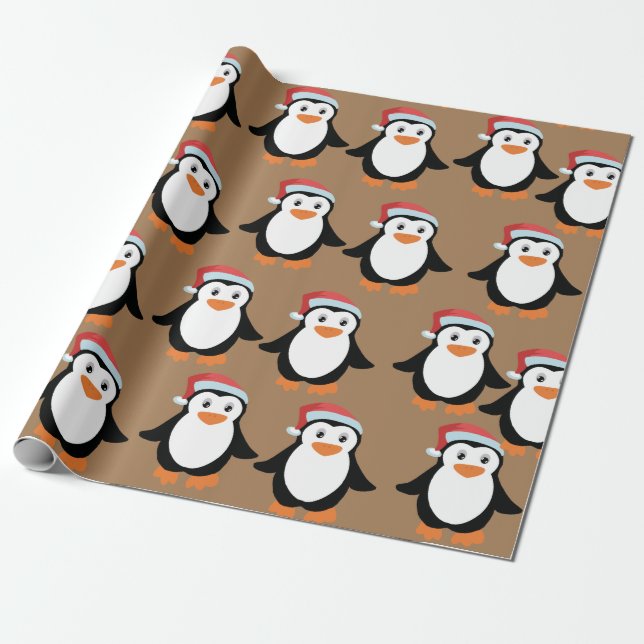 Papel De Presente natal da festa do pinguim com o presente de feriad (Desenrolado)
