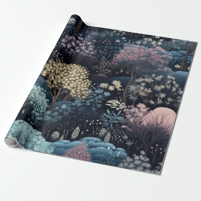 Papel De Presente Natal da Floresta de Inverno Encantada Magnética (Desenrolado)