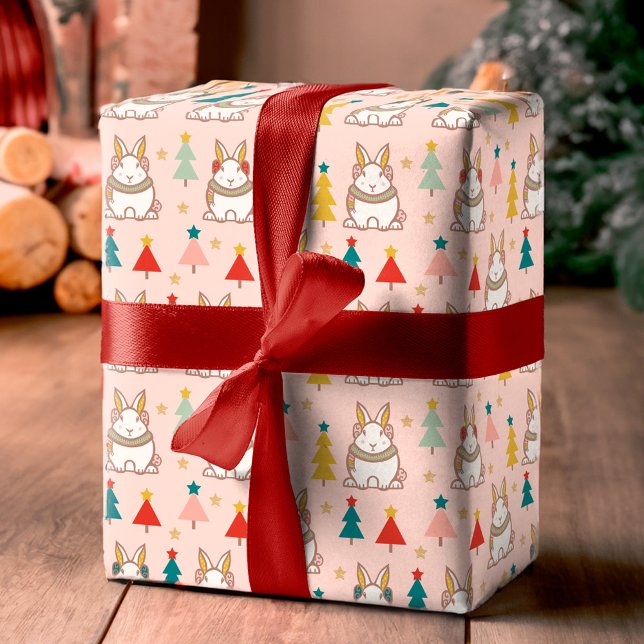 Papel De Presente Natal da Floresta de Madeira Cura Coelho Coelho (Cute Woodland Forest Bunny Rabbit Christmas Wrapping Paper)