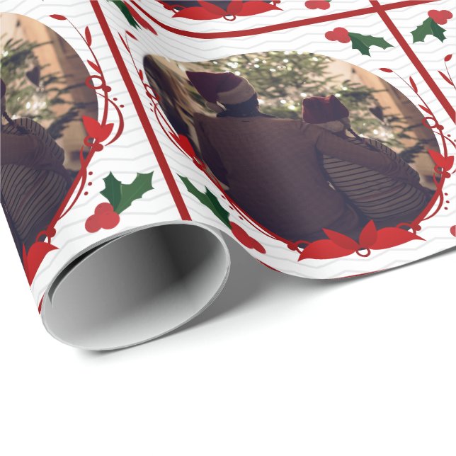 Papel De Presente Natal da Holly White Red Family (Ponta do rolo)