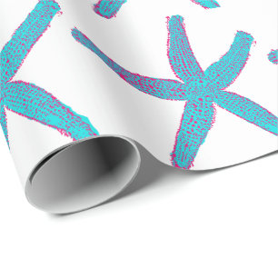 Papel De Presente Natal da Praia Branca de Teal Pink do Starfish