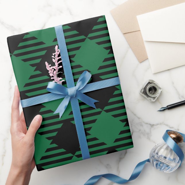 Papel De Presente Natal da Xadrez de Buffalo Negro e Verde (Presentear)