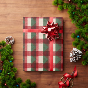Papel De Presente Natal da Xadrez de Buffalo Verde Vermelho