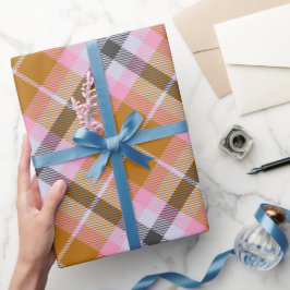 Papel De Presente Natal da Xadrez de padrão rosa