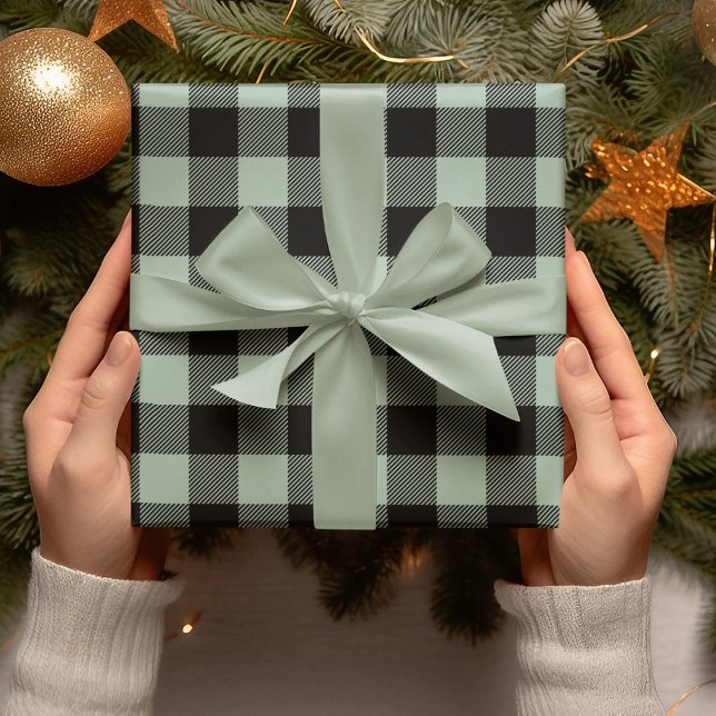 Papel De Presente Natal da Xadrez Verde Pastel (Criador carregado)