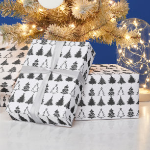 Papel De Presente Natal das Árvores de Natal Pretas e Brancas Super