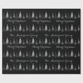 Papel De Presente Natal das árvores de pinheiro preto e branco moder