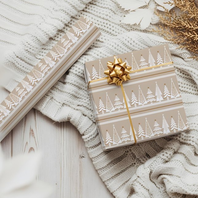 Papel De Presente Natal das Árvores Florestais Elegantes Feriados Ev (Elegant Holiday Evergreen Forest Trees Christmas Wrapping Paper)