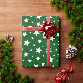 Papel De Presente Natal das estrelas brancas verdes