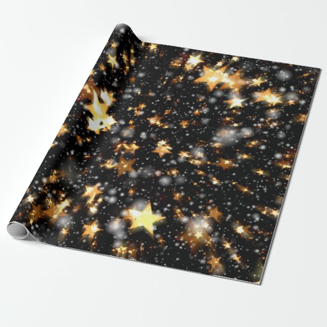 Papel De Presente Natal das estrelas Douradas e pretas (Desenrolado)