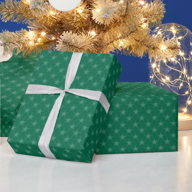 Papel De Presente Natal das estrelas verdes modernas e divertidas (Feriados)