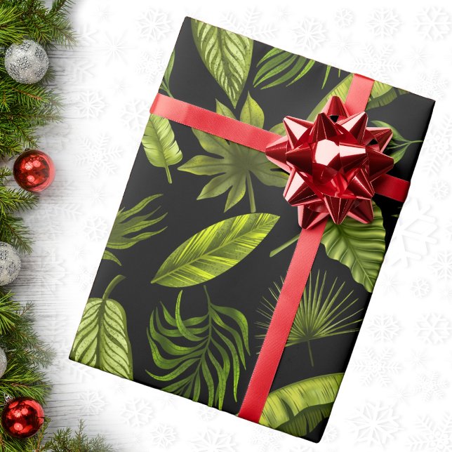 Papel De Presente Natal das Folhas Tropicais Elegantes (Criador carregado)
