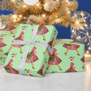 Papel De Presente Natal de 1950 Senhora Vintage  