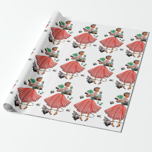 Papel De Presente Natal de 1950 Senhora Vintage