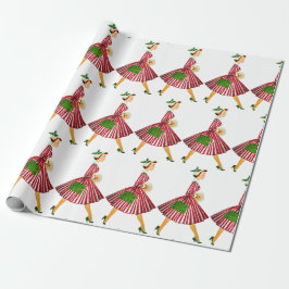 Papel De Presente Natal de 1950 Senhora Vintage