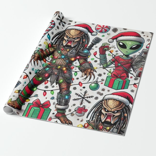 Papel De Presente Natal de alienígena e predador (Desenrolado)