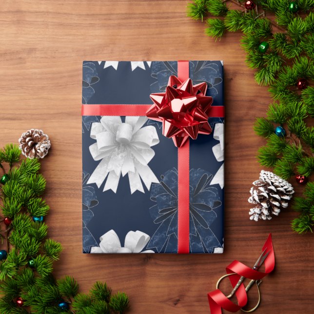 Papel De Presente Natal de Arcos brancos azuis (Presente de Natal)