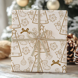 Papel De Presente Natal de Arte Dourada Elegante