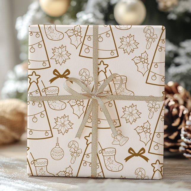 Papel De Presente Natal de Arte Dourada Elegante (Criador carregado)