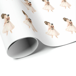 Papel De Presente Natal de bailarina quebra-nozes rosa branco