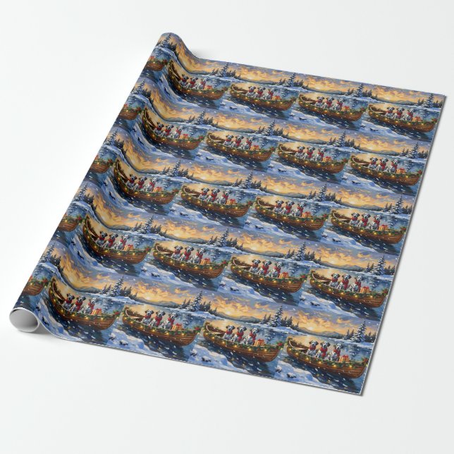 Papel De Presente Natal de barco de Dalmatas (Desenrolado)