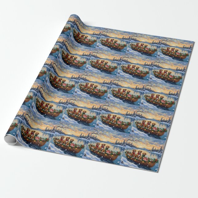 Papel De Presente Natal de Barco do Vizsla (Desenrolado)