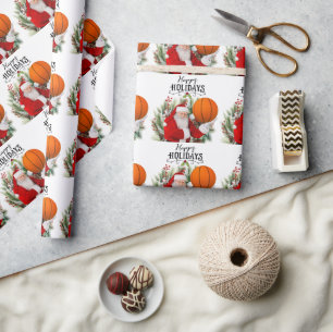 Papel De Presente Natal de basquete com Papai Noel