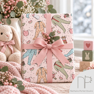 Papel De Presente Natal de Bebê Menina Rosa Fofa