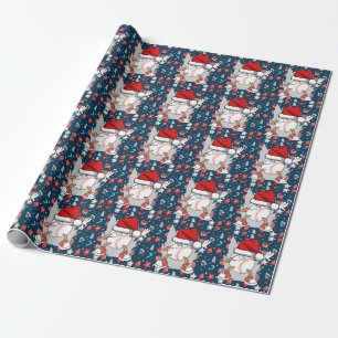 Papel De Presente Natal de beisebol com chapéu de Papai Noel