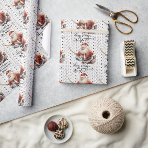 Papel De Presente Natal de beisebol com Papai Noel