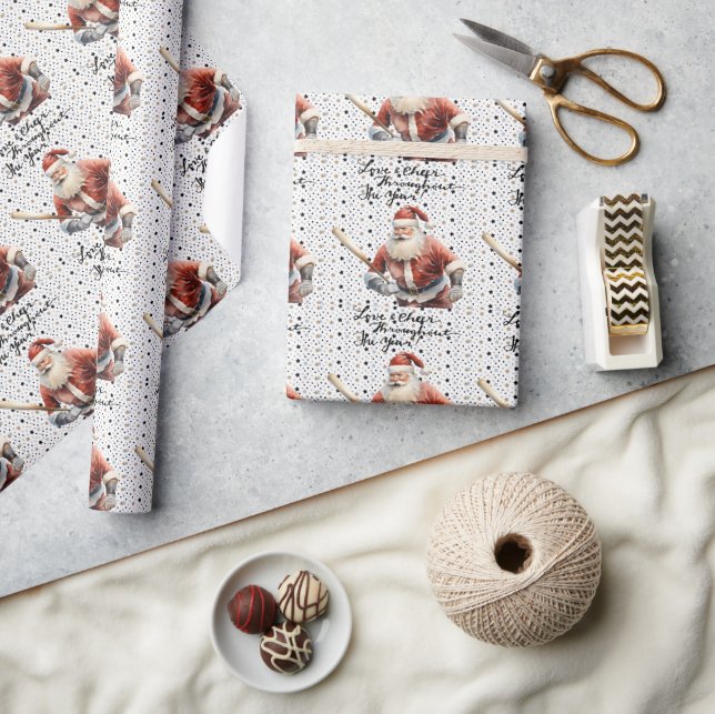 Papel De Presente Natal de beisebol com Papai Noel (Artesanato)