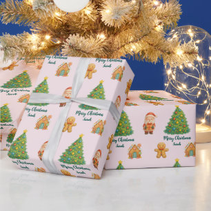 Papel De Presente Natal de Biscoito de Gengibre do Papai Noel Rosa C
