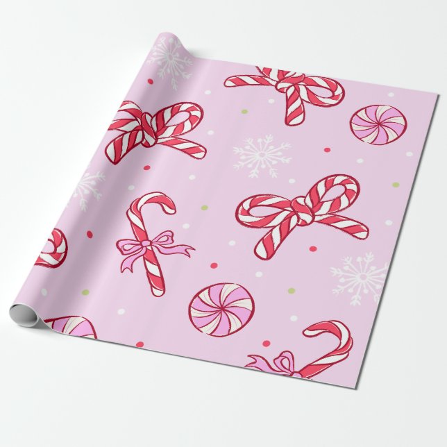 Papel De Presente Natal de Cana de Açúcar Rosa (Desenrolado)