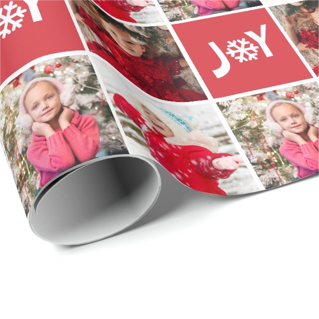 Papel De Presente Natal de Colagem de Fotos Personalizada Vermelha (Ponta do rolo)
